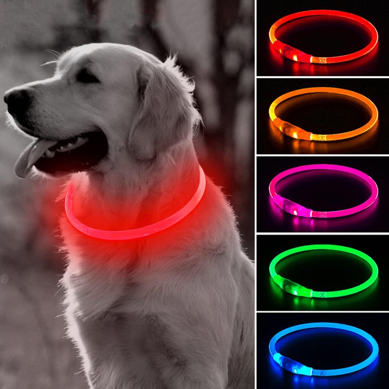 BSEEN Light Up Dog Collar - Rechargeable LED Dog Collar - 360Â° Glow in The Dark Pet Collar for Small Medium Large Dogs, TPU Cuttable Puppy Collar Safety Dog Lights for Night Walking (Red 70cm) - Image 1